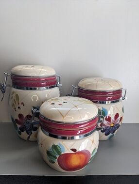Heritage Mint Fresh Fruit Ceramic Canister Set 3 Airtight Kitchen Storage Vintag